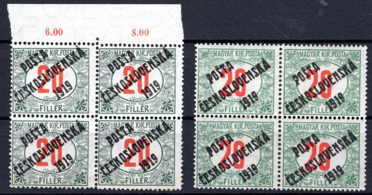 138 ; 20 f - spojené typy 2 x 4-blok - výrazné odlišné odstíny základní maďarské známky 
