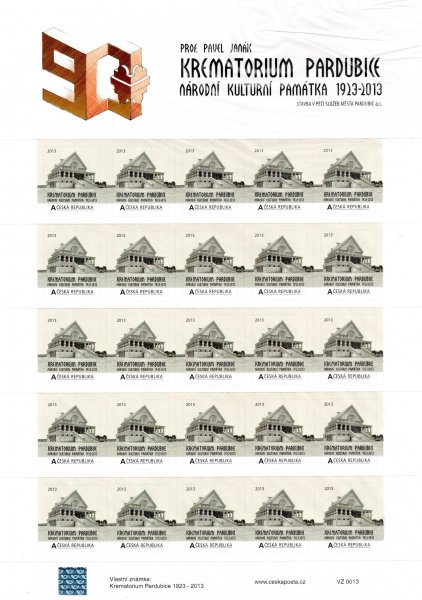 TL 13  ( VZ ZS 0013  ) Krematorium Pardubice  , nominál  25 x A - sešítky  vlastní známky 