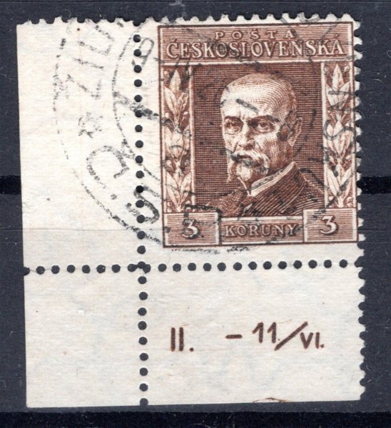 196, P 7, typ II, TGM, rohová s DČ, hnědá 3 Kč