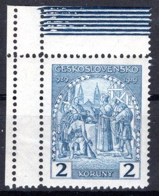 245, sv. Václav, dvojitá perforace na kraji, modrá 2 Kč