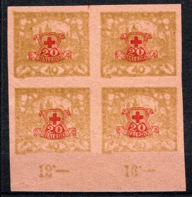 170 Nc ZT, Červený kříž, 4 blok s počítadly,  a přetiskem A , žlutá 40 h, z druhé strany přetisk A, papír obyčejný