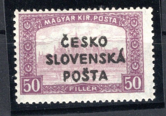 RV 159, Šrobárův přetisk, Parlament, fialová 50 f, zk. Tribuna, Mrňák