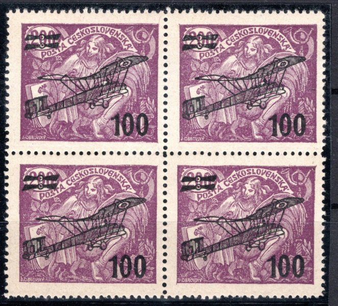 L 5, letecké,  4 blok, 100/200, fialová