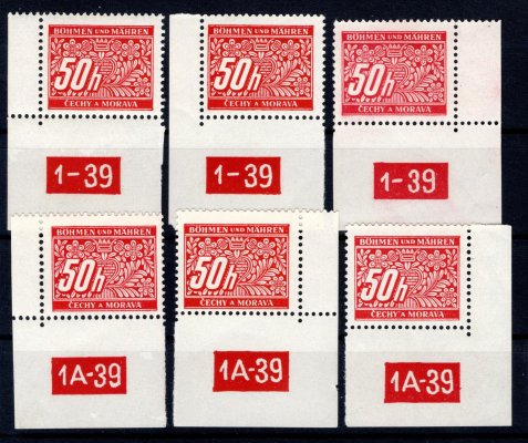 DL 6 ; rohové známky s 1 - 39 Lx, 1 - 39 Ly, 1 - 39 Px, 1A - 39 Lx, 1A- 39 Px, 1A - 39 Py