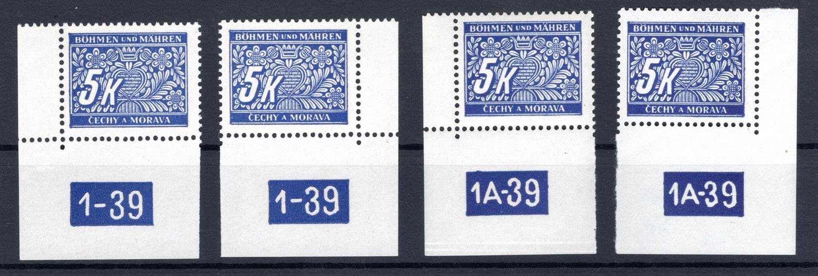 DL 12 ; rohové známky s 1 - 39 Lx, 1 - 39 Px, 1A - 39 Lx, 1A - 39 Py