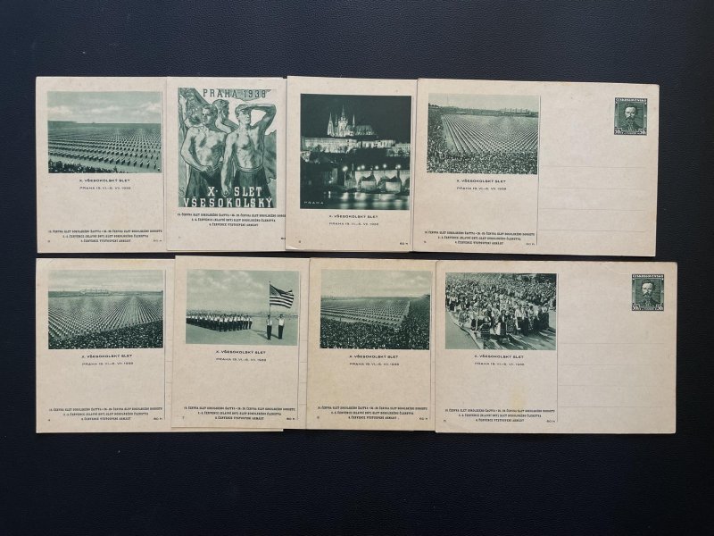 CDV 71 (1-8), X. Všesokolský slet 1938, obrazové dopisnice,  kompletní řada