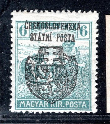 RV 123, Skalický přetisk, ženci, zelenomodrá 6 f, zk. Tribuna, Mrňák