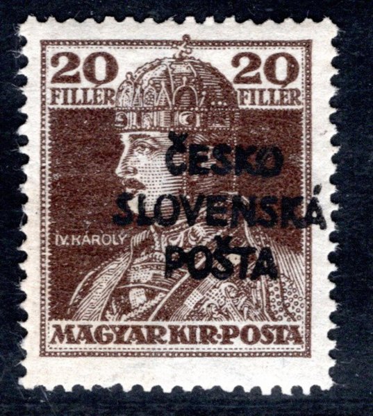 RV 148, Šrobárův přetisk, Karel, hnědá 20 f, zk. Mahr, Ondráček