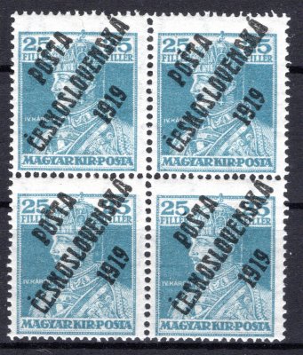 121 Karel IV , ženci, 4 blok, modrá 25 f, spojené typy přetisků