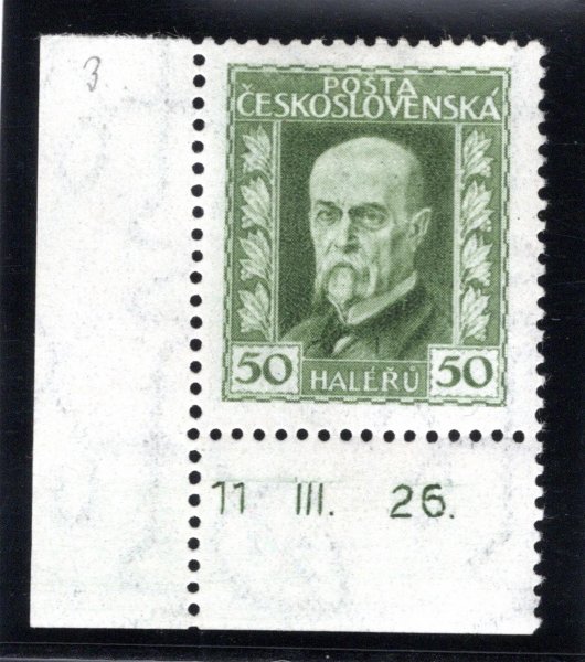 188 A, P 1, TGM, neotypie, zelená 50 h, rohová s DČ 11 III . 26 ., zk. Stupka