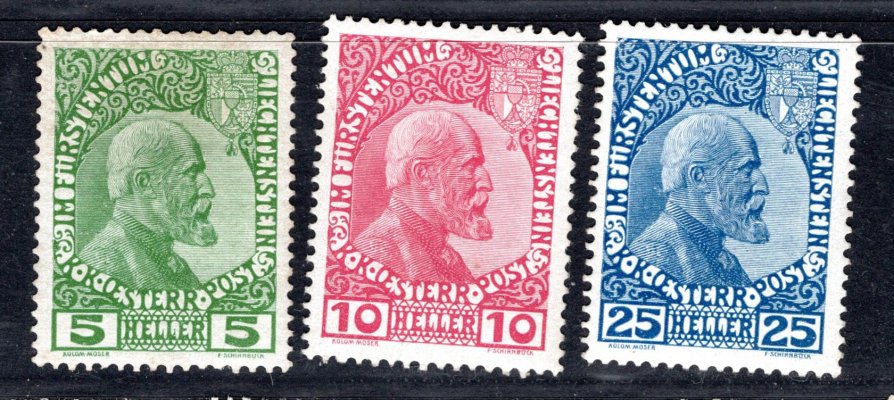 Lichtenstein - Mi. 1 - 3 x, kníže Johann II, Mi. 2 ohyb, dvl, kat. cca 440 Eu