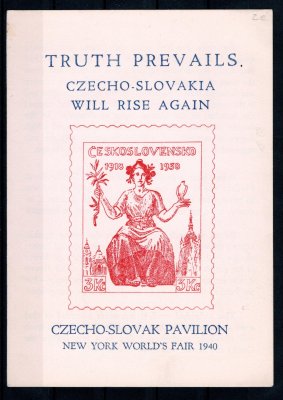 As 9e, přítisk na aršíku 342/3 - Praga 38, pro NY 1940, se zeleným výstavním pavilónem uprostřed, text černý, znak zlatý, s destičkami