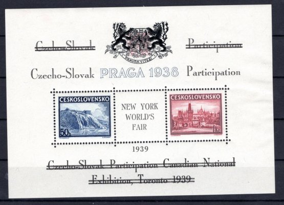 As 10a, přítisk na aršíku 342-3 Praha 38,  pro Toronto 1939, text černý, znak černý, s destičkami