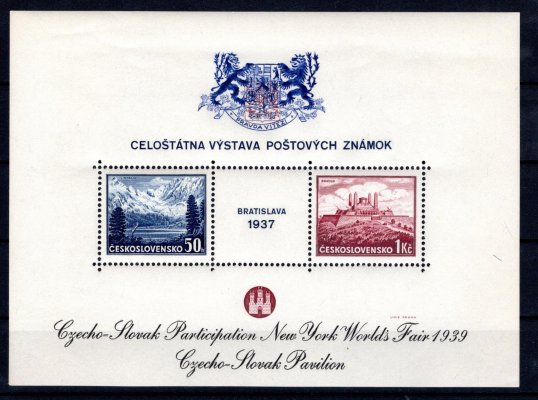 As 3d, přítisk na aršíku 329-30 Bratislava 37, pro NY 1939, text černý, znak modrý