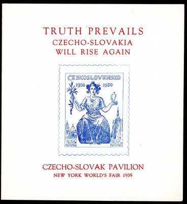 ZT AS 7d, přítisk na novinovém aršíku ANV 18, pro NY 1939, text černý, znak stříbrný, s destičkami, vzácné