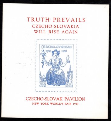 AS 7, přítisk na novinovém aršíku ANV 18, pro NY 1939, text černý, znak černý, s destičkami, 