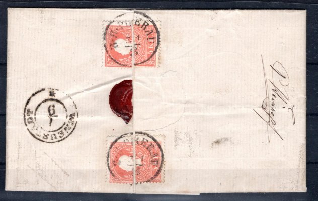 R- dopis Mi.o 13II (5x) - raz. B.H.PRERAU 31.8. 3známky na přední straně, 2 na zadní (přetržené),zachovalý,Fe 465 €
