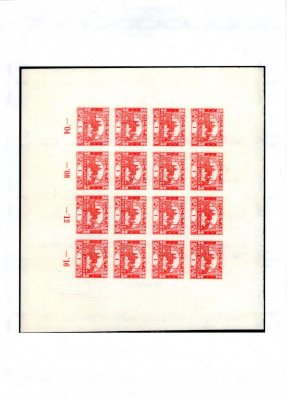 PTM I - katalog Pofis 2015, tiskový list s počítadly, Hradčany 1 h v barvě červené, soutisk 16-ti známek s odlišnými počítadly na křídovém papíru. Jedná se o otisk původní desky zhotovené pro výstavní a didaktické účely poštovního muzea ( katalog Pofis 2015 - strana 17). Jedná se v této podobě a barvě  o unikátní kus.. Tento kus byl použit pro katalog Pofis, kde je vyobrazen na straně 17. ! Atest Vrba - Unikát ! 