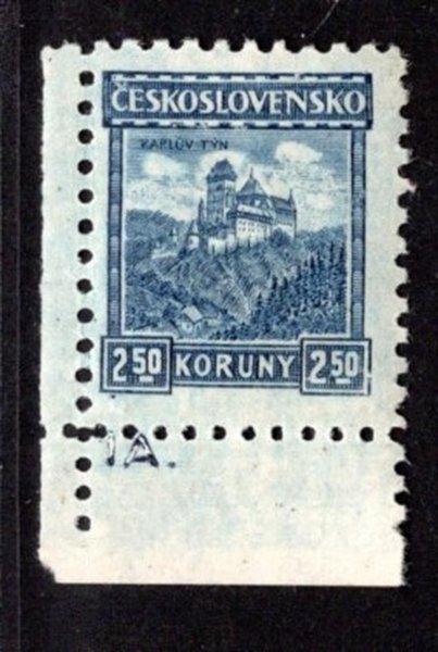 215, P 6, Karlštejn, rohová s DČ 1 A, modrá 2,50 Kč, zk. Vrba