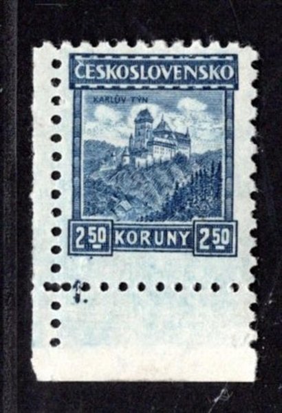 215, P 6, Karlštejn, rohová s DČ 1,  modrá 2,50 Kč, zk. Vrba