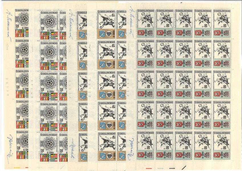 1846 - 1851 Mexico - kompletní archy fotbal - různé desky A + B , u 4 archů podpisy rytců - celkem 11 archů s daty tisku, obtížné sestavit 