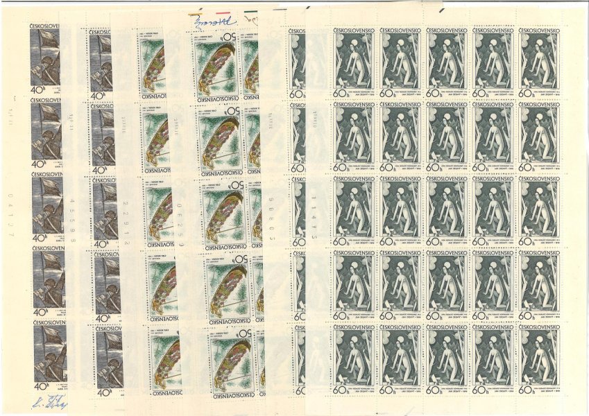 1869 - 1874 ; Česká a slovenská grafika, kompletní archy s daty tisku, desky A + B, u třech archů podpisy rytců - obtížné sestavit 