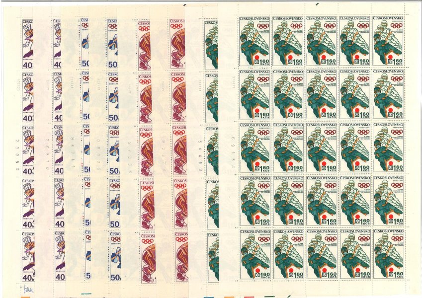 1938 - 1941 ; Zimní Olympijské hry 1972 - kompletní archy s daty tisku, desky A + B, celkově 8 archů,  arch 1938 obsahuje DV 14 /1