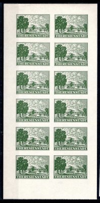 kompletní 12-ti kusový tiskový list dobového padělku Terezínské známky 
