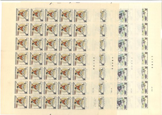 1955 - 1958; Letní olympijské hry, 50 h obsahuje DV 3/2  komplety archů s čísly archu a  daty tisku, různé TD - celkem 8 archů 