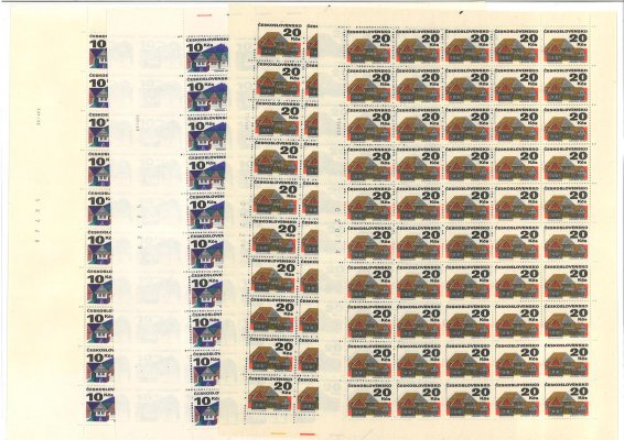 1965 + 1967 ; 10 Kčs + 20 Kčs - kompletní archy s daty tisku - tiskové desky A + B 