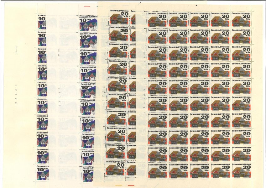 1965 + 1967 ; 10 Kčs + 20 Kčs - kompletní archy s daty tisku - tiskové desky A + B 
