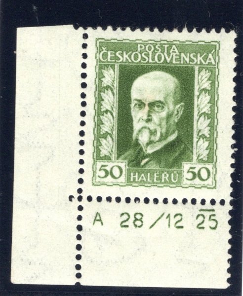 188 A, P 2, neotypie, TGM, rohová s DČ A 28/12 25, zelená 50 h