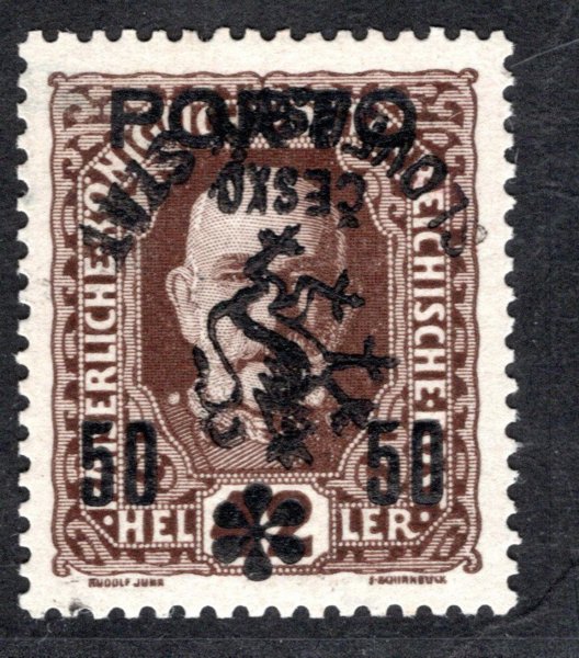 RV 76, Pp, Marešův přetisk, převrácený, PORTO,  hnědá 50/42 h, zk. Mrňák, Fischmeister