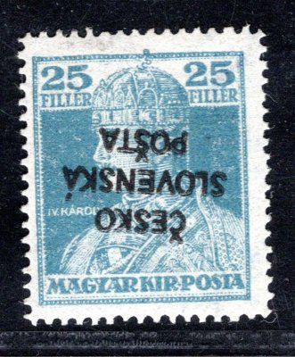 RV 149 PP, Šrobárův přetisk, převrácený, Karel, modrá 25 f, zk. Gilbert, Vrba