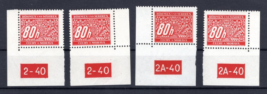 DL 8 ; rohové známky s 2 - 40 Ly, 2 - 40 Px, 2A - 40 Lx, 2A - 40 Px