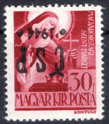 RV 190 PP, Chustský přetisk 1944, svatá Markéta, přetisk převrácený, červená 30 f, zk. Blaha, vzácné