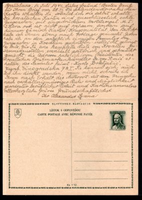 CDV 5, dvojitá, zaslaná z Bratislavy 2, 14/VII4 do Berlína, s cenzurou, prošlá pouze část I, zajímavé a hledané/