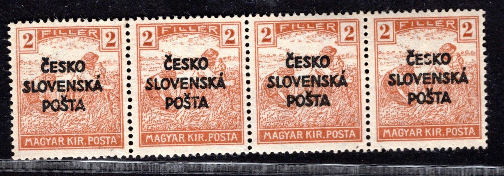 RV 137, Šrobárův přetisk, (Žilinské vydání), ženci, čtyřpáska, světle hnědá 2 f, zk. Vrba, hezké