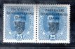 RV 8.  I. Pražský přetisk,  dvoupáska Karel, modrá 25 h. spojené typy přetisku I +  II, zk. Mrňák, Vrba, hledané