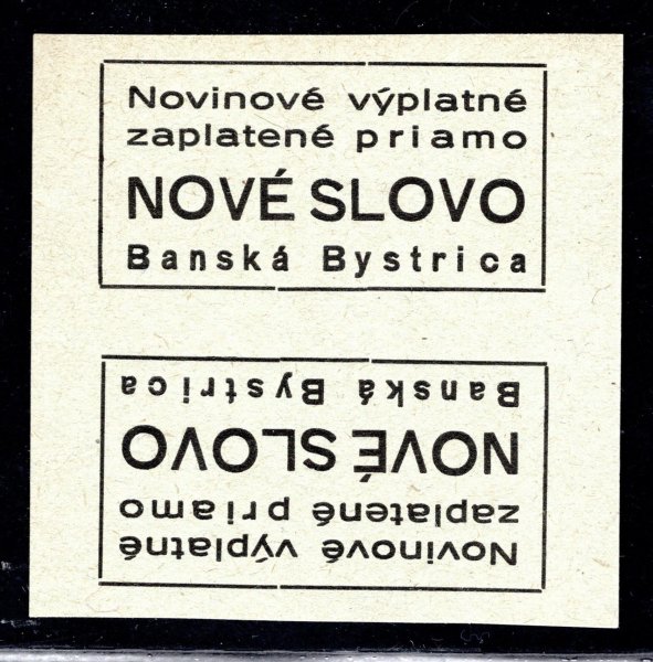 ZT TB NN 1x, náhradní novinové nálepky, zkusmý tisk, 2 kusový soutisk tete-beche, tisk černý, papíršedomodrý, zkoušeno Gilbert, vzácné a hledané