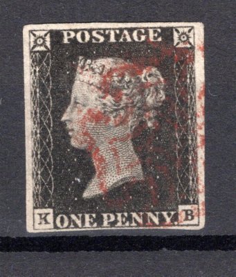 1 Sg ; 1 Black penny - tisková deska 1 b - písmena K-B, červené razítko