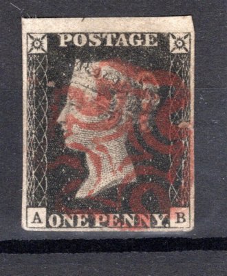 1 Sg ; 1 Black penny písmena A-B, červené razítko pěkný kus 