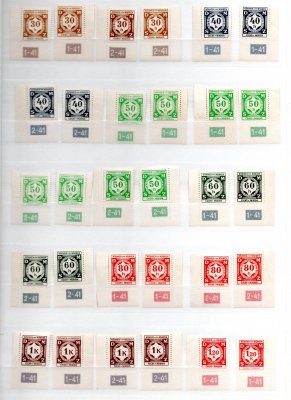 SL 1 - 12, služební I, levé a pravé rohové známky s DČ 1-41 a 2-41, u některých hodnot i barevné odstíny, u hodnoty 1,20 Kč DZ 3-41, krásný svěží komplet