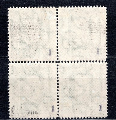 188  B, P 1, řz 13 3/4 , TGM, 4 blok, neotypie, zelená 50 h , zk. Vrba