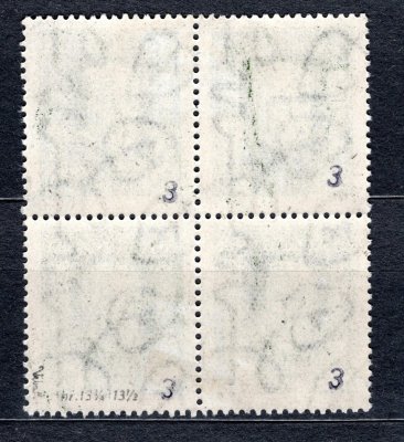 188 A, P 3, hz 13 3/4 : 13 1/2, TGM, 4 blok, neotypie, zelená 50 h, zk. Vrba