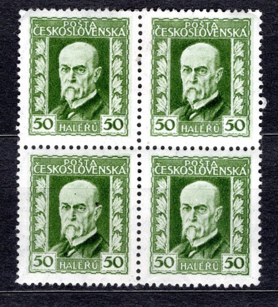 188 A, P 4, hz 13 3/4 : 13 1/2, TGM, 4 blok, neotypie, zelená 50 h, zk. Vrba