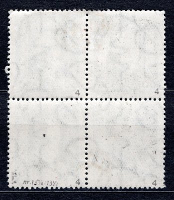 188 A, P 4, hz 13 3/4 : 13 1/2, TGM, 4 blok, neotypie, zelená 50 h, zk. Vrba