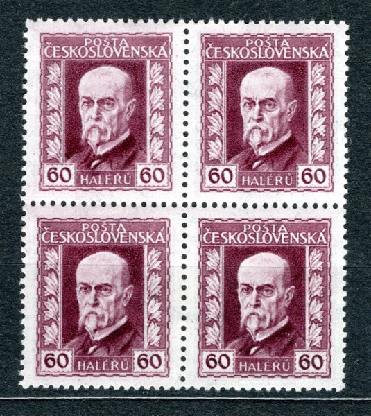 189 A, P 2, hz 13 3/4 : 13 1/2, TGM, 4 blok, neotypie, fialová 60 h , zk. Vrba