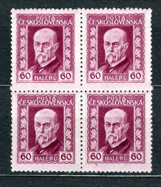 189 A, P 4, hz 13 3/4 : 13 1/2, TGM, 4 blok, neotypie, fialová 60 h , zk. Vrba