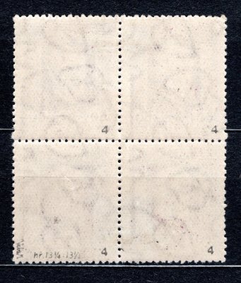 189 A, P 4, hz 13 3/4 : 13 1/2, TGM, 4 blok, neotypie, fialová 60 h , zk. Vrba